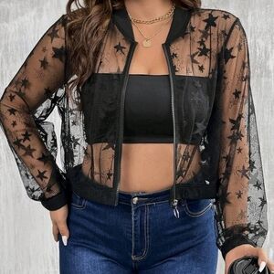 SHEIN Black Sheer Star Bomber Jacket